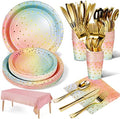 Nkaiso 141Pcs Rainbow Paper Plates and Napkins Party Supplies for20 by Nkaiso