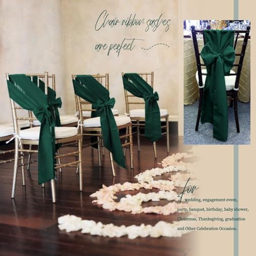 fani 60 PCS Satin Chair Sashes, 7x78 Inch, Emerald Green - Image 6
