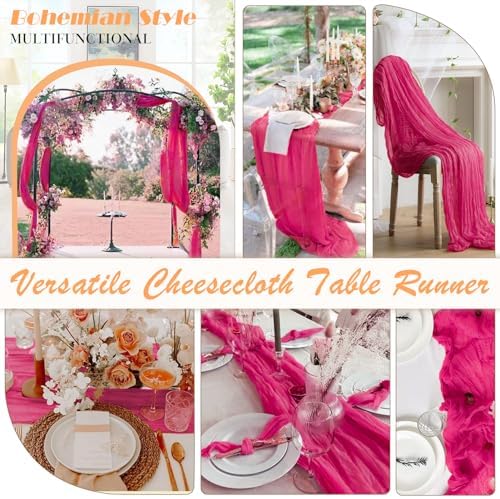 Hot Pink Cheesecloth Table Runner 2 Pack 35" Boho Gauze Table Runner 120 inches Long Runner Rustic Sheer Fabric Bulk for Baby Shower Wedding Bridal Birthday Party Table Decorations - Image 5