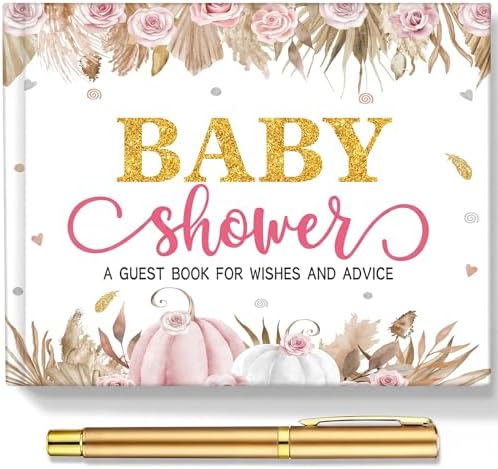 Fuyoooo 27 Pcs Pink Little Pumpkin Baby Shower Guest Book Baby Shower Sign by Liraitoya