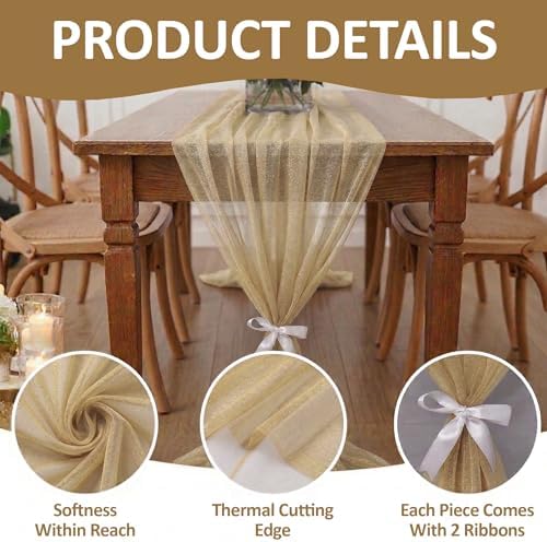Pack of 15 Chiffon Table Runners 29 x 120 Inch, 14FT Long - Champagne Gold - Image 5
