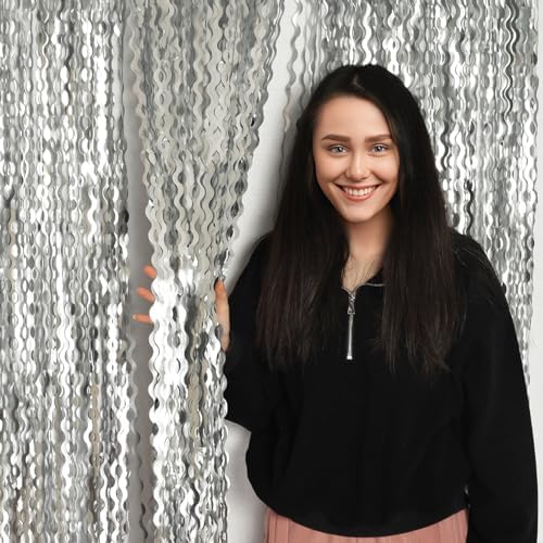 4 Pack Wavy Silver Tinsel Foil Fringe Curtains Streamers Backdrop Matte - Image 3