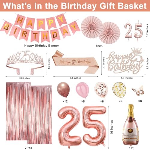 Juesly 25th Birthday Decorations for Women, 51pcs 25 Year Old Party Set - Image 3