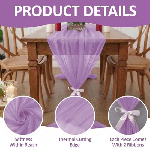 Pack of 5 Chiffon Table Runners 29 x 120 Inch, 10FT Long - Orchid - Image 4