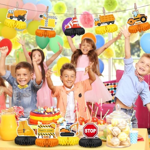 9 Pcs Construction Party Honeycomb Centerpieces for Tables Construction Party Decorations Car Truck Zone Table Centerpieces Signs for Birthday Party Favors Supplies - Image 6