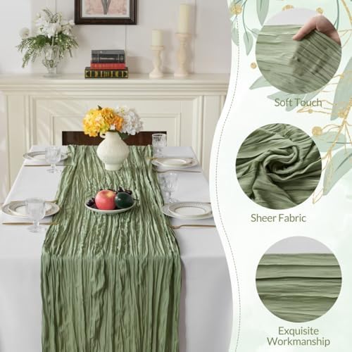 6 Pack Sage Green Cheesecloth Table Runner 35"×120" Gauze Table Runner - Image 6