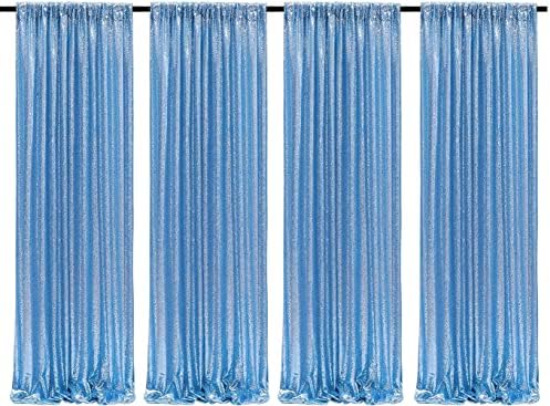 Poise3EHome Baby Blue Sequin Backdrop Curtains,4 Panels 2FTx8FT Glitter Background for Party Birthday Party Baby Shower Wedding Christmas Thanksgiving Holiday Festival Decor by Poise3EHome