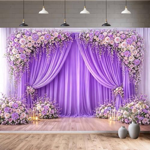 5X5ft Purple Flower Wedding Backdrop Lavender Floral Bridal Shower Girls Party Decorations Photography Background Wedding Anniversary Birthday Baby Shower Photo Booth Props Backdrop Wall Decor - Image 6