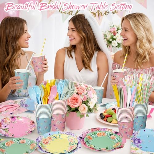 450 Pcs Tea Floral Tableware Set, Serve 50, Pastel - Image 4