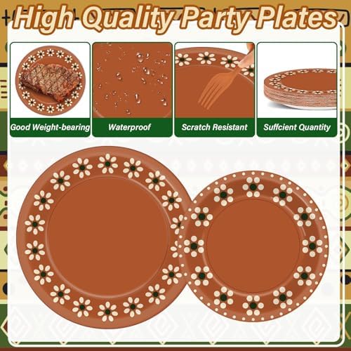 100 Pcs Cielito Lindo Plates Platos De Barro Mexicanos Mexican Party Plates and Napkin Set Mexican Fiesta Birthday Decoration Supplies Tableware Terracotta Flower Clay Pottery Party Favor Serves 25 - Image 3