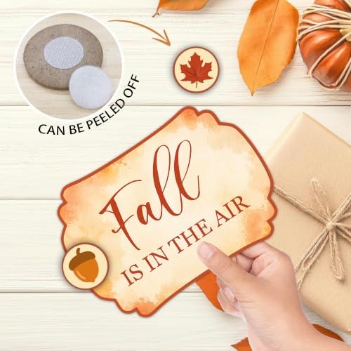 Fall Table Sign 5x7 Inch Seasonal Autumn Decor, Rustic Party Centerpiece with Metal Stand & 2 DIY Stickable Wood Decor, Fall Is In The Air Table Decoration for Home & Party Display - B03 - Image 4