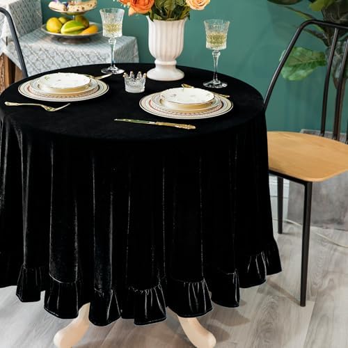 GLORY SEASON Velvet Tablecloth Luxurious Solid Rectangle Table Cloth,Oblong Retro Farmhouse Ruffle Tablecloths Washable Table Cover for Party Wedding Baby Shower Kitchen Dinning Tabletop Decoration - Image 3