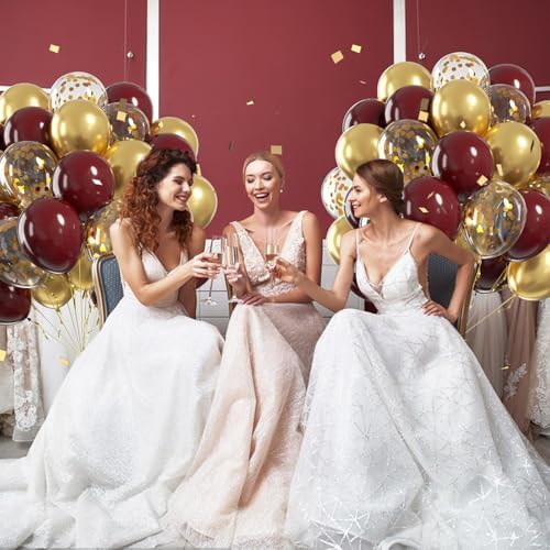 60pcs 12inch Burgundy and Gold Balloons with Gold Confetti Balloons - Image 5