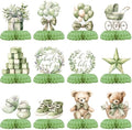 12 Pcs Sage Green Teddy Bear Baby Shower Decorations - We Can Bearly Wait Baby Shower Decorations - Neutral Bear Balloon Centerpieces for Tables - Sage Green Honeycomb Table Decor for Baby Shower by Unknown