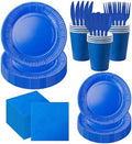210pcs Blue Plates And Napkins Party Supplies -Plastic Silverware, Paper Cups And Plates.Napkinsdisposable Party Cutlery Set Serves 30 by Sveikie