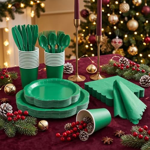 Green 175-Piece Decagonal Paper Plates Party Set, Serves 25 - Image 6