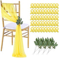 Yellow Chair Sashes Wedding Aisle Decorations: 50 Packs 8ft Long Draping Fabric Sheer Church Chair Cover Bulk for Party Banquet by QueenDream
