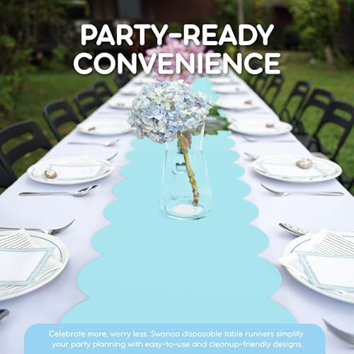 Light Blue Scallop Table Runner, Disposable Plastic, 5 Pack, 14x108in - Image 3