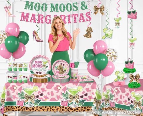 215pcs Moo Moos and Margaritas Party Decorations Tableware Set, 25 Serves - Image 3