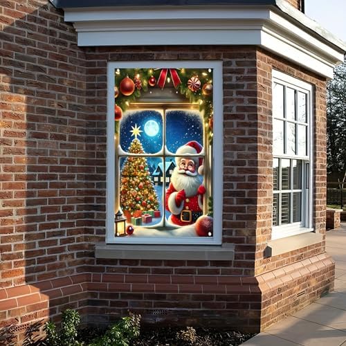 BlissYard Christmas Window Banner Santa Pine Tree 41x30 Inch Polyester - Image 2