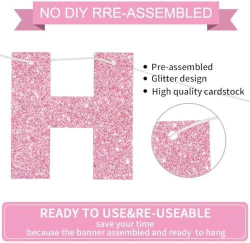BEISHIDA Pre-Strung Glitter Pink Happy Birthday Banner Party Decoration - Image 2