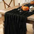 6Pcs Black Table Runner, 10FT Black Cheesecloth Halloween Table Runner 35*120inch Boho Runner for Halloween Indoor Table Kitchen Party Decorations by Miucat