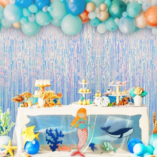 2 Pack Fringe Curtains Party Decorations,Tinsel Backdrop Curtains for Parties,Photo Booth Wedding Graduations Birthday Mermaid Frozen Sea Party Supplies (Iridescent) - Image 3