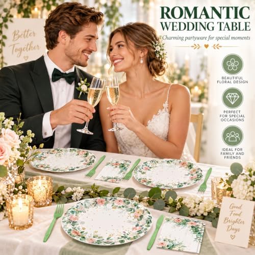 72 Pcs Sage Green Floral Plates Napkins and Forks Set, 7 Inch, Serves 24 - Image 5