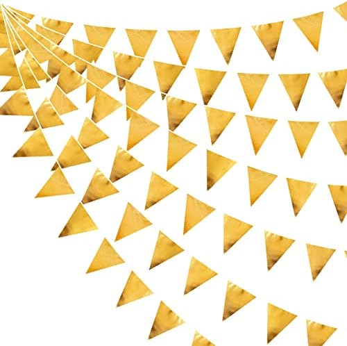 Gold Party Decorations Metallic Fabric Triangle Pennant Banner Gold Flag Bunting Garland for Graduation Birthday Wedding Anniversary Bridal Shower Bachelorette Engagement Hen Party Decoration Supplies by pinkblume