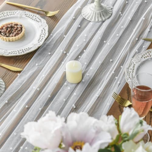 Artoid Mode 10-Pack Pearl White Gauze Table Runner 10FT Home Decor - Image 4