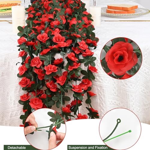 5 Pcs 41Ft Flower Garland Rose Vines, Red Floral Garland Flower Vines - Image 4