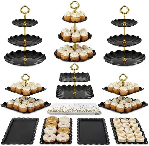 Pack of 11 NWK Cake Stand Set of Cupcake Stand, Tray & Table Cloth (Black) by NWK