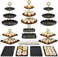 Pack of 11 NWK Cake Stand Set of Cupcake Stand, Tray & Table Cloth (Black) by NWK