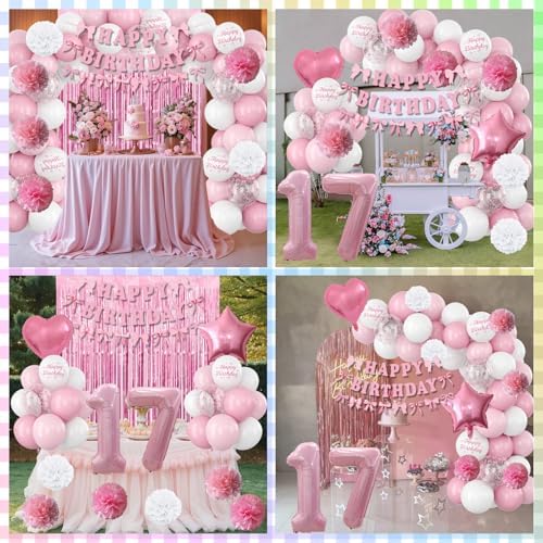 17th Birthday Decorations Girls Pink Number 17 Balloon Bow Coquette Party - Image 6