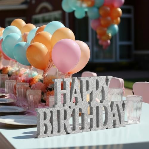 Novabright Happy Birthday Sign, Sliver, Glitter - Image 4