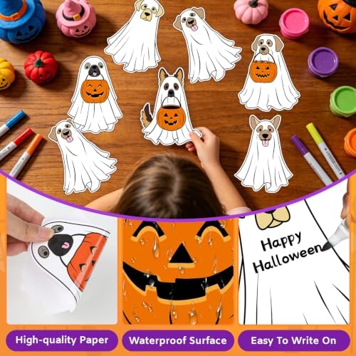54Pcs Halloween Ghost Cutouts, Classroom Halloween Bulletin Board Paper Cutouts, Puppy Cut-Outs with Adhesive Points for DIY Art Craft Party Supplies Home Office Wall Door Decor - Image 3