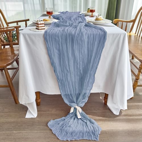 2 Pack Dusty Blue Cheesecloth Table Runner for Birthday Party Home Decor - Image 3