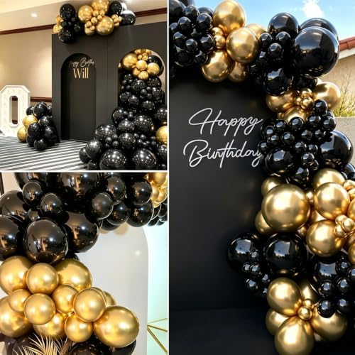 Black and Gold Balloons, 50Pcs 12 Inch Black Gold Confetti Balloons with Ribbons for Birthday,Graduation,New Years,Wedding,Engagement Party Decorations - Image 5
