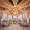 12 Panels Deep Champagne Ceiling Curtains with Lights for Weddings - 5ftx30ft Wrinkle-Free Tulle Fabric Wedding Arch Draping Ceiling Drapes Decorations for Wedding Party Ceremony Stage Tent Event by Unknown