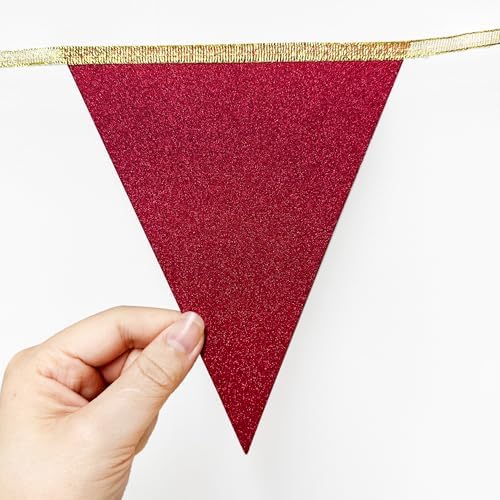 Maroon Gold Party Pennant Banner Flag Burgundy Champagne Gold Triangle Hanging Glitter Paper Bunting for Birthday Graduation Bridal Shower Wedding Shower Bachelorette Engagement Party Decorations - Image 6