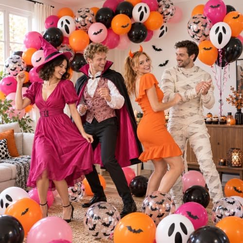 Halloween Balloons, Orange Pink Ghost Balloons for Halloween Birthday Party - Image 6