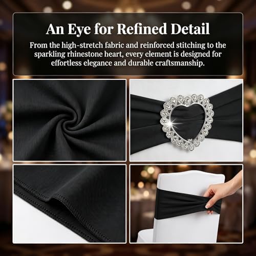150 Pieces Chair Sashes & Bows - Stretch Spandex Chair Cover Band with Buckle for Wedding, Hotel Banquet, Birthday Party & Home Bulk Decorations(Black) - Image 4