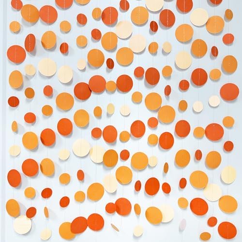 Orange Circle Dots Garland Gradient Polka Dot Hanging Paper Streamer for Wedding Bridal Shower Birthday Engagement Fall Autumn Harvest Thanksgiving Citrus Party Decorations Supplies - Image 3