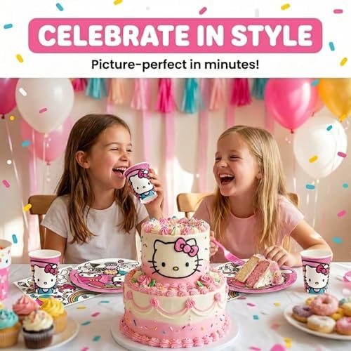 Hello Kitty Birthday Decorations Party - Plates and Napkins, Cups, Forks - Image 3