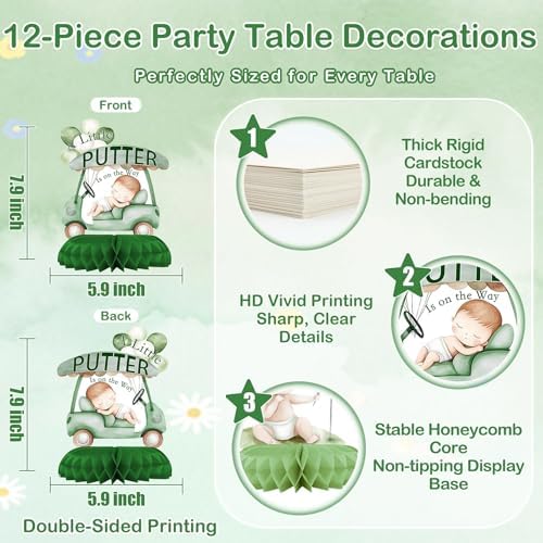 12 Pcs Golf Baby Shower Decorations for Boy - A Little Putter Is On The Way Baby Shower Centerpieces for Tables - Golf Theme Honeycomb Table Decor for Boy Baby Shower 1st Birthday - Image 2