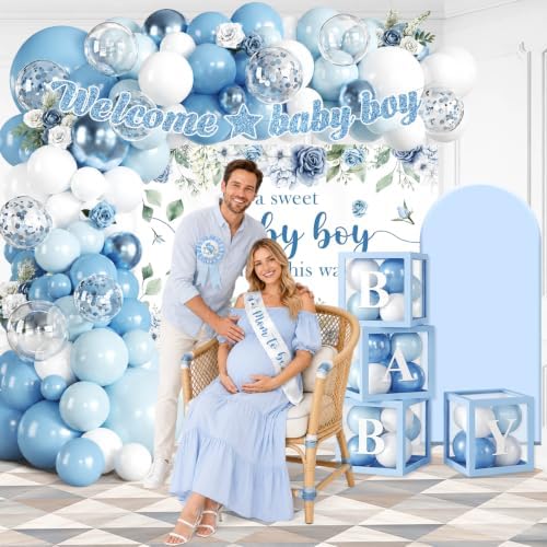 Blue Boy Baby Shower Decorations, Welcome Baby Boy Balloon Arch Kit - Image 4