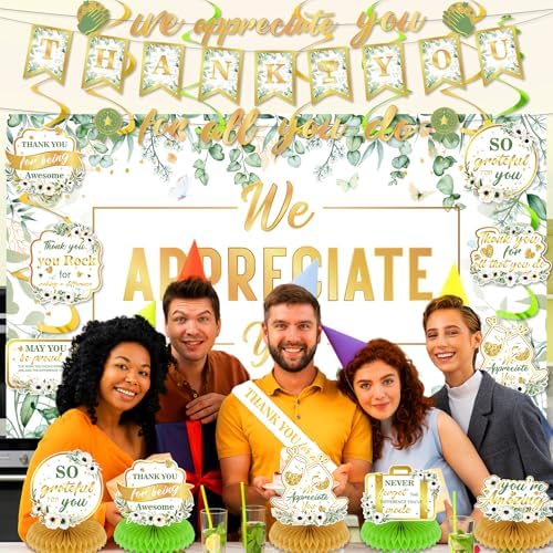 We Appreciate You Party Decorations Sage Green Gold Thank You for All You Do Banner Honeycomb Centerpieces Hanging Swirls Kit for Office Employee Pastor Teacher Doctor Appreciation Party Gift Decor - Image 5