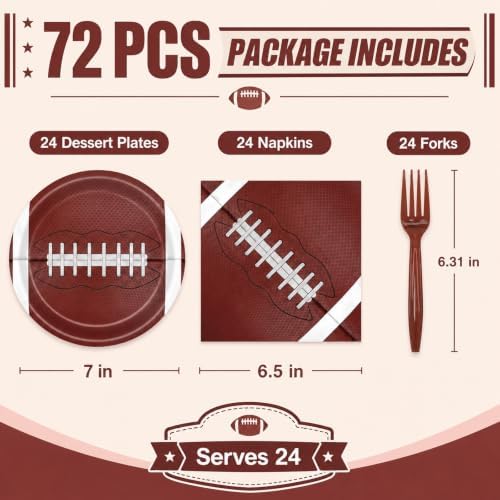 72 Pcs Football Plates Napkins and Forks Set, 7 Inch, Serves 24 Guests - Image 2