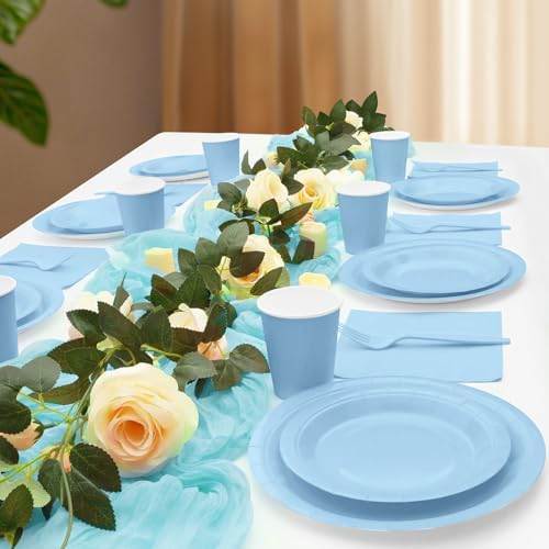250Pcs Light Blue Paper Plates and Napkins Supplies Include 9’’Paper Party Plates, 7’’Dessert Plate Cups Napkins Forks for Baby Shower, Wedding, Birthday, Serves 50 - Image 5