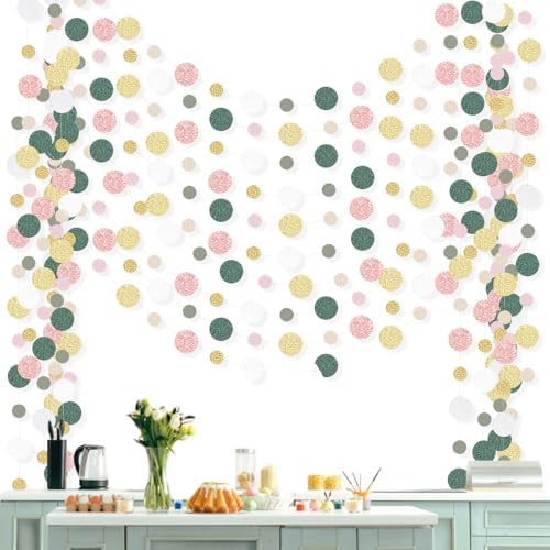 Outus 10 Pieces Dot Garland Banner Hanging, Sage Green,Pink,Gold by Outus